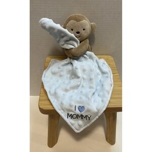 Carter's Monkey Plush Blue I love Mommy Minky Baby Blanket‎ Lovey Rattle